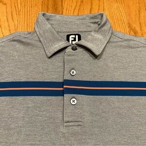 FOOTJOY FJ Golf Polo Shirt Performance Short Sleeve Grey Striped Mens Large L